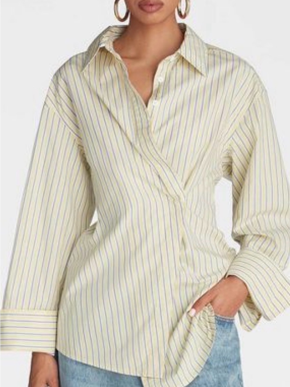 KBB by KAHLANA Women's Button-Down 'The Wrap Shirt' - yellow/blue stripes